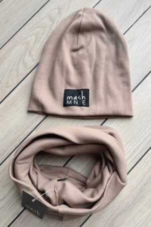 Smėlio spalvos dvigubo trikotažo kepurė su mova