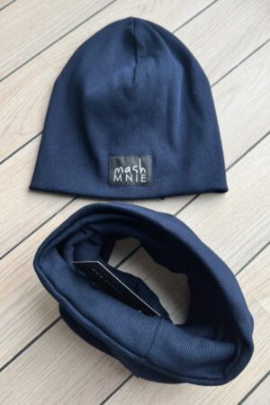 Tamsiai mėlyna dvigubo trikotažo kepurė su mova