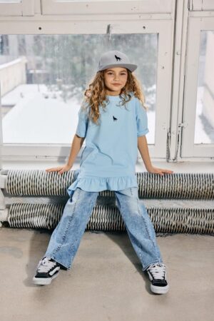 Stilingi platūs džinsai mergaitei